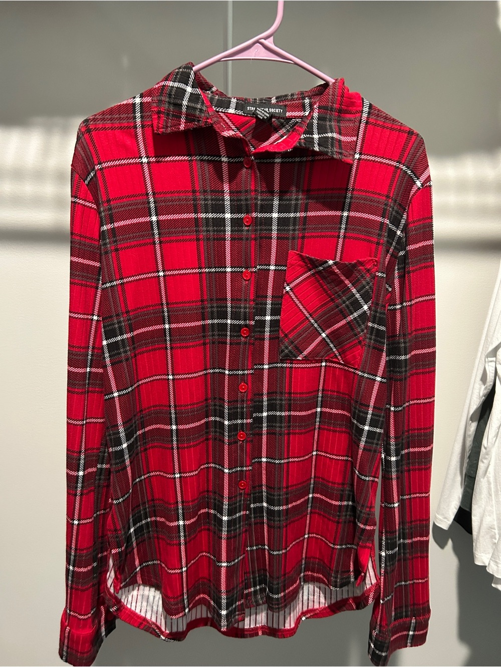 Red Plaid Button-Up Shirt